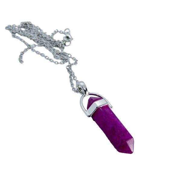 Hot Topic Magenta Purple Agate Chakra Pendant Necklace Silver Detail Goth - Picture 1 of 3
